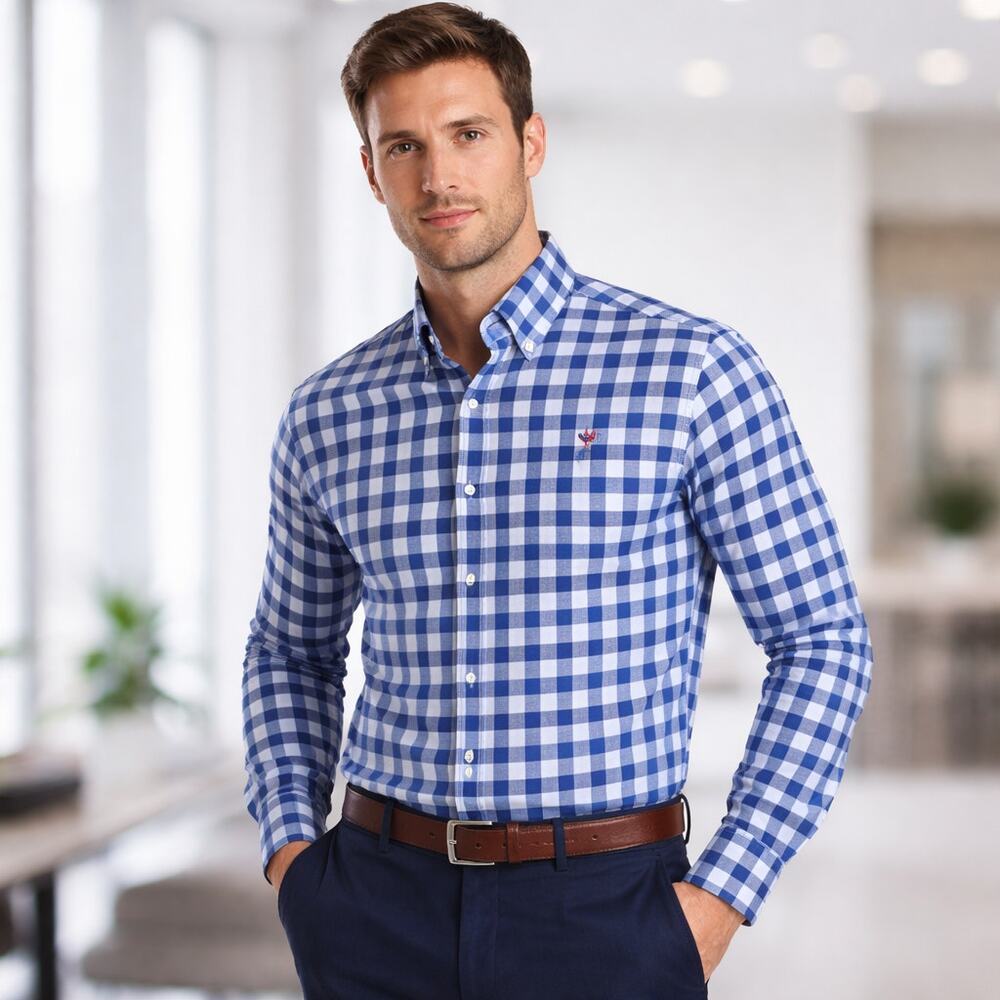 Tommy Hilfiger Slim Fit Dress Shirt Mens 17 34/35 Check Plaid Button Down Cotton
